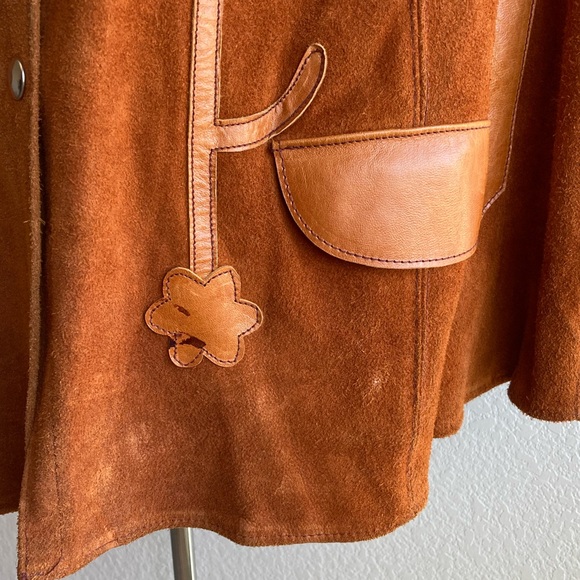 Vintage 1970’s Leather Brown Suede Cape Coat One Size - Picture 5 of 13